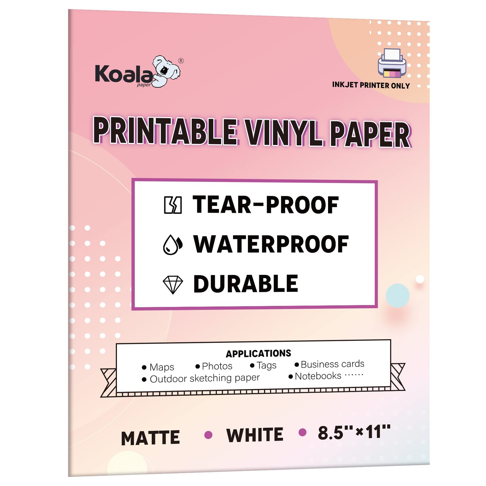 Printable Waterproof Paper for Inkjet Printer 8.5×11 In 30 Sheets Matte White…
