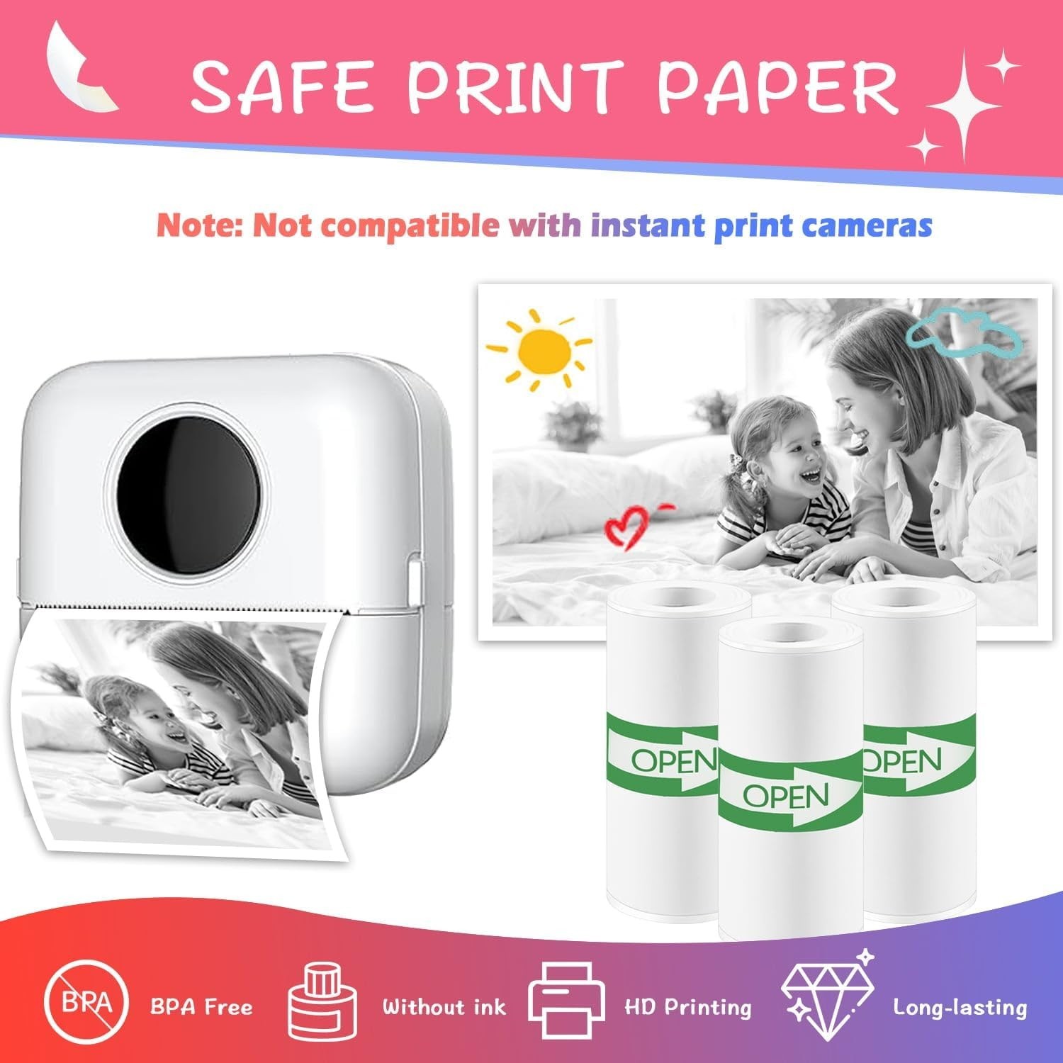18 Rolls Mini Thermal Printer Sticker Paper, High-Contrast Sticker Paper | Mi…