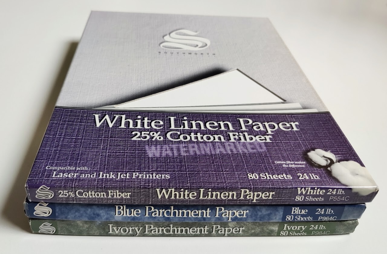 Southworth Parchment & Linen Paper Lot – 3 Open Packs – Ivory Blue White 24lb