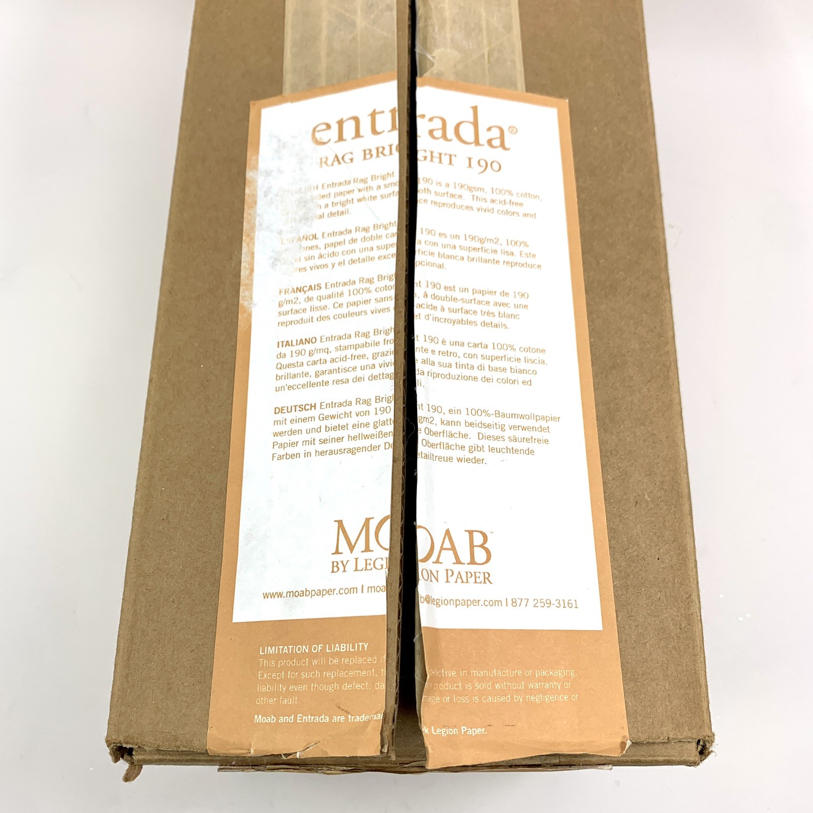 Moab Entrada Rag Bright 190 Archival Inkjet Paper 13″ x 66′ Roll, 190 GSM Cotton