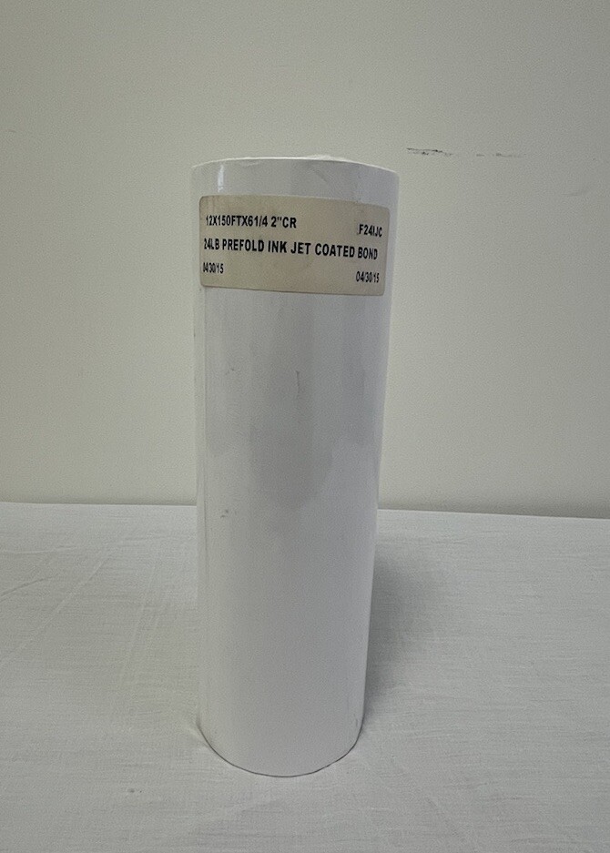 Prefold Inkjet Coated Bond Paper Roll 12”x150’x6 1/4” (F24IJC) CR