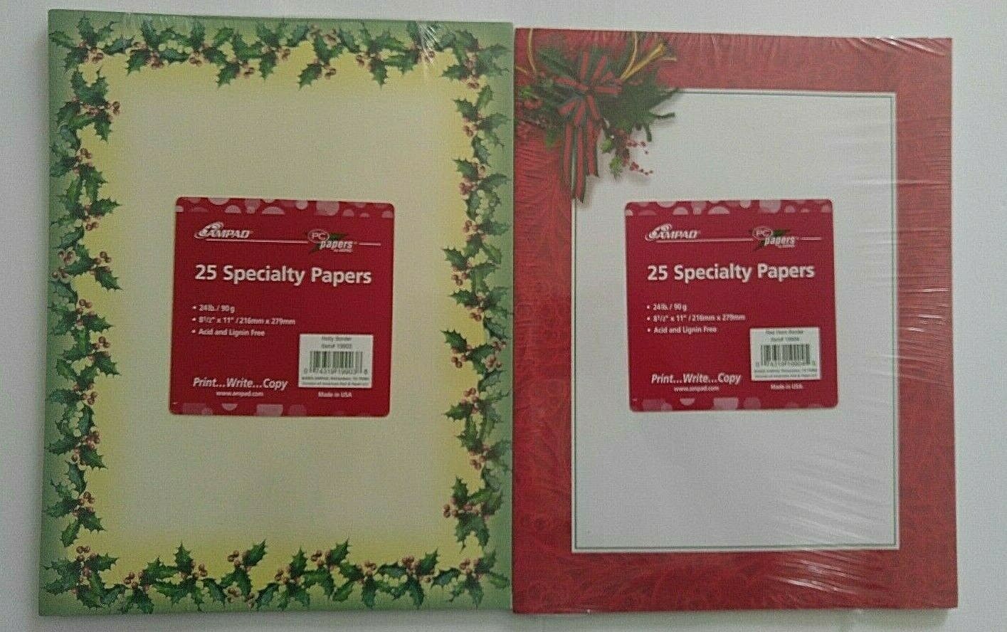 2 Packs Of 25 Each Specialty Papers Holly Berries Red Horn New 50 Sheets. AMPAD