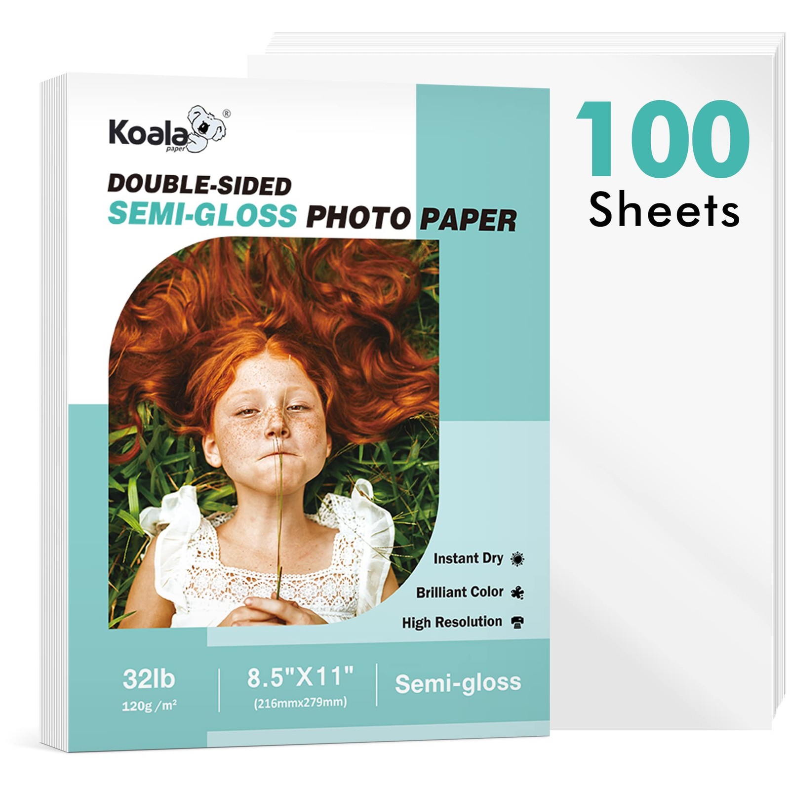 100 PCS Koala Thin Double Sided SemiGloss Photo Paper 8.5×11 Inch 32lb Ink