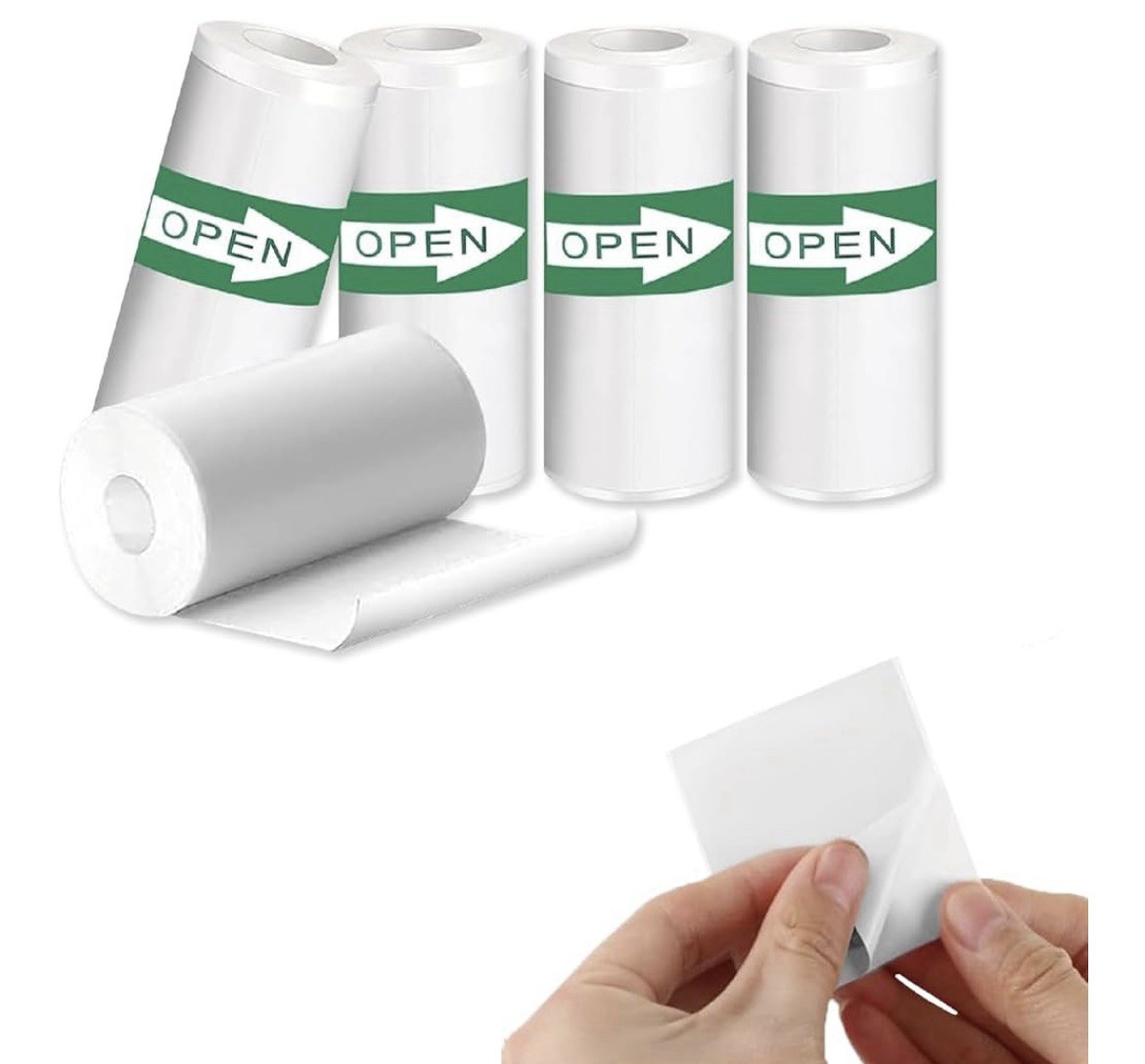 5 Rolls Self Adhesive Thermal Paper For Mini Portable Printers, 57x25mm White