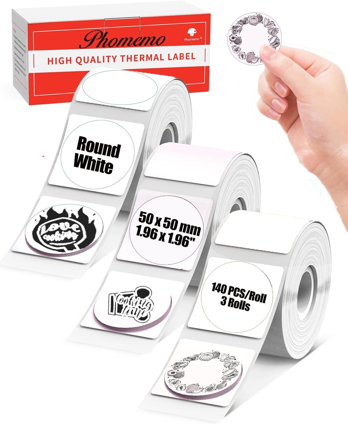 3Rolls Round Self-Adhesive Thermal Printer Label 50*50mm for Phomemo M110/M220
