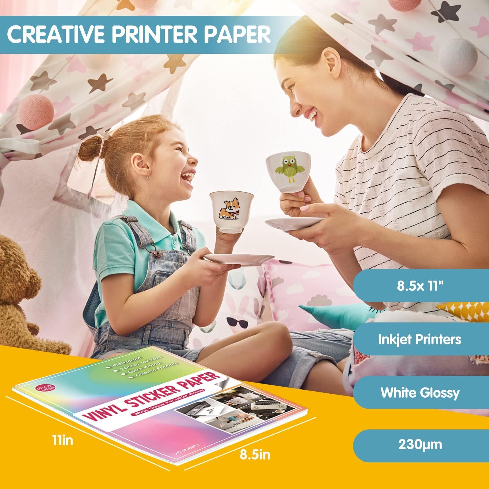 Sticker Paper for Printing A4 Glossy White – 20 Sheets, Waterproof Vinyl Blue…