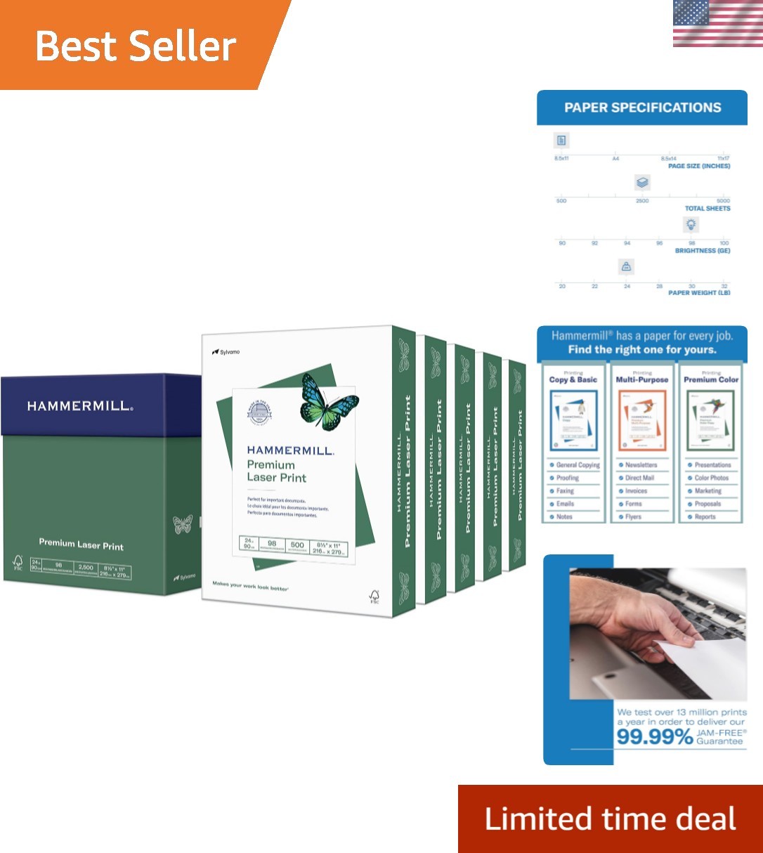 8.5×11 Laser Printer Paper, 24 lb, 98 Bright – Sustainable Quality