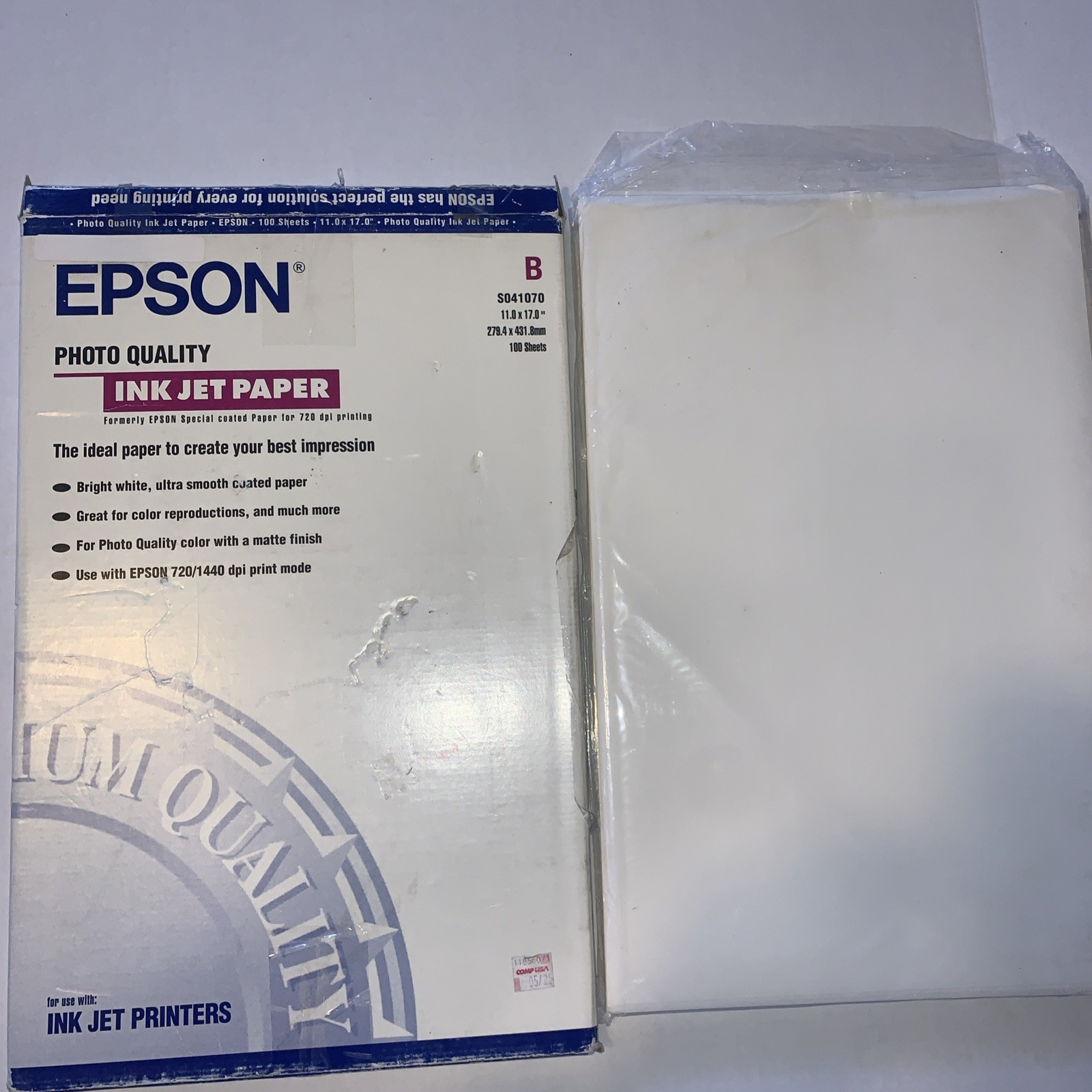 Epson Photo Quality Ink Jet Paper 11.0” X 17.0” 90 Sheets open box