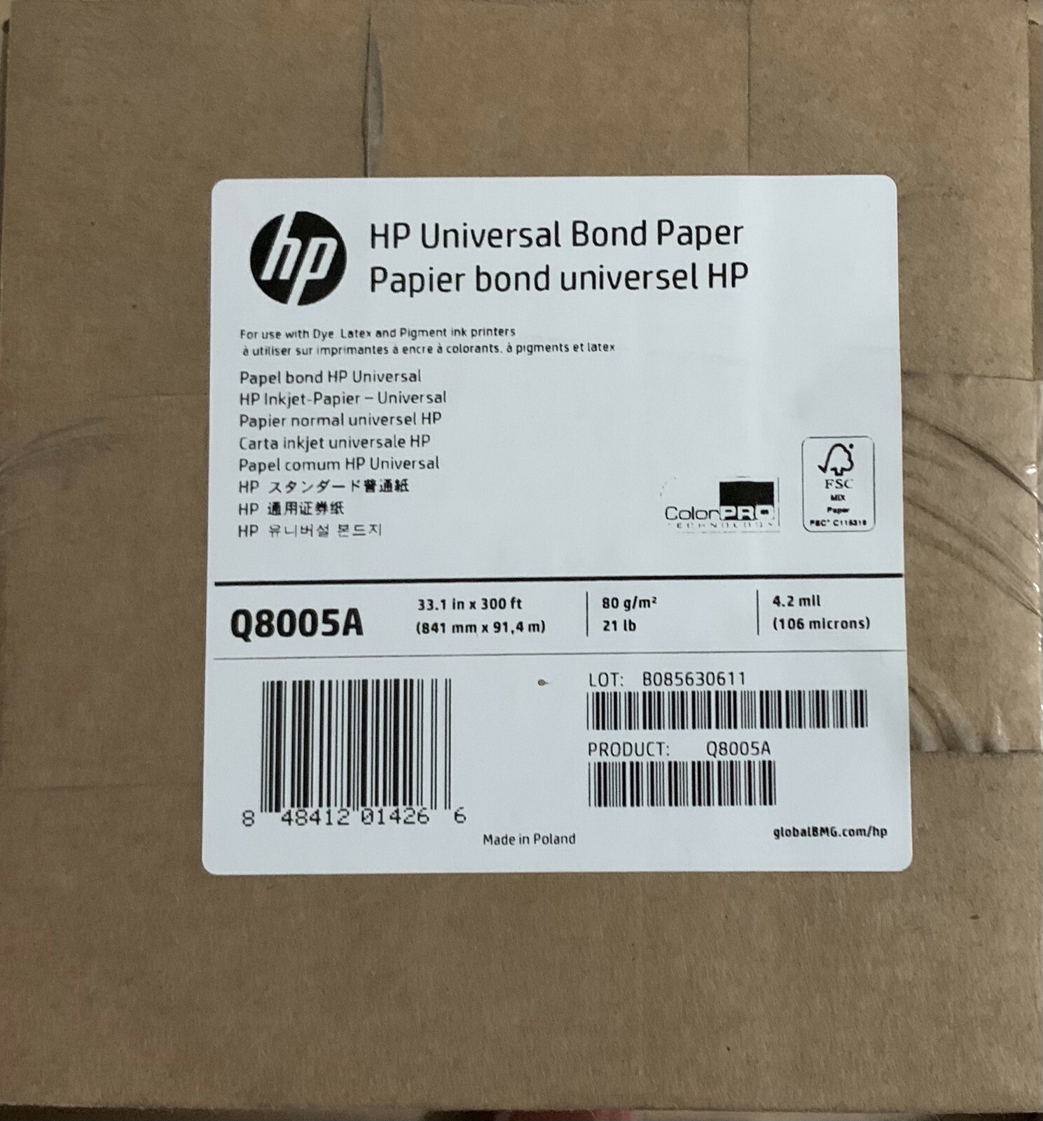 HP Q8751A UNIVERSAL PLOTTER PAPER 91.4cmx175mt 80g/m2 (914mm X 175mt) Z6100