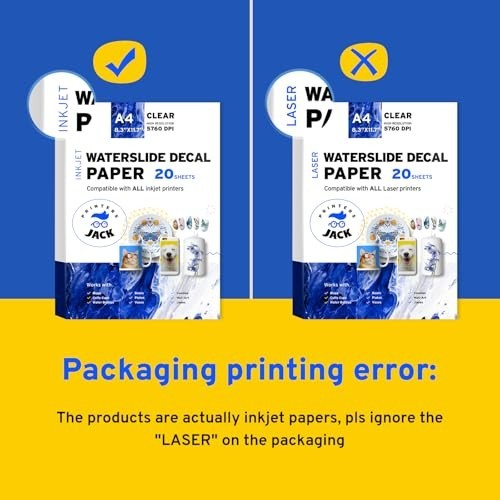 Water Slide Decal Paper 20 Sheets A4 Inkjet Clear Printable Transfer for