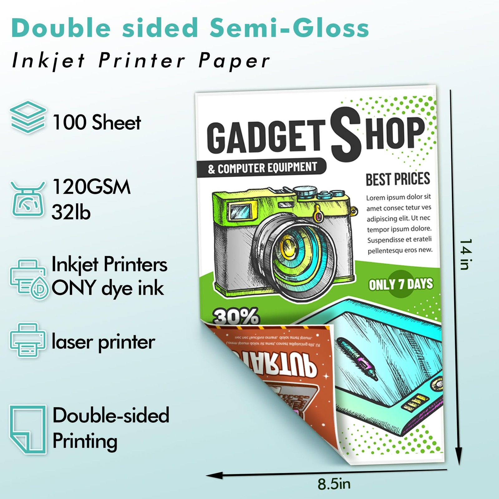 Koala Thin Double Sided Semi-Gloss Photo Paper 8.5X14 Inch Legal Size 100 She…