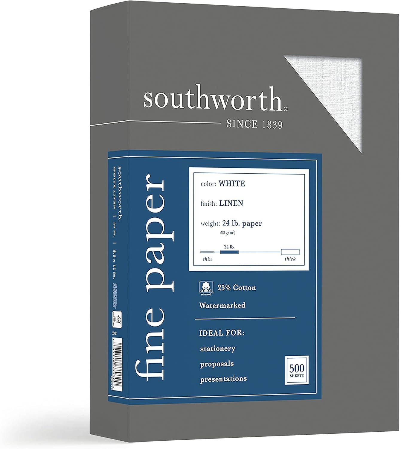 Southworth 25% Cotton Business Paper, 8.5 X 11″, 24 Lb/90 Gsm, Linen Finish, Whi
