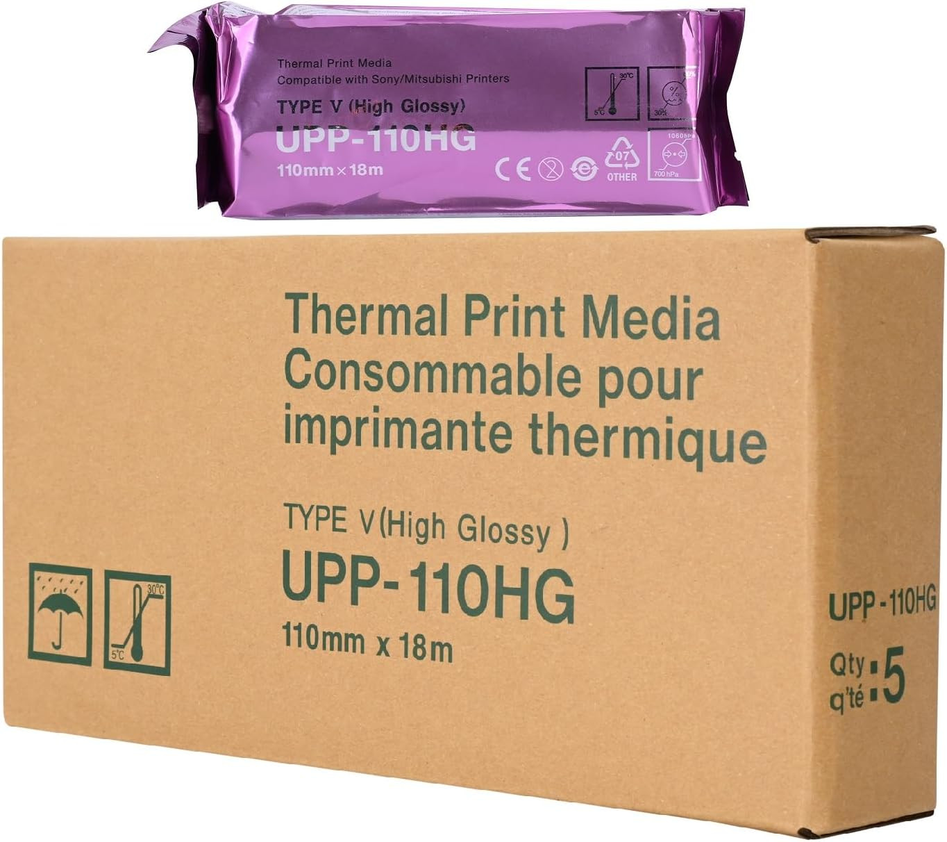 Compatible UPP-110HG 5 Rolls Ultrasound Thermal Print Paper,High Gloss Ultrasoun