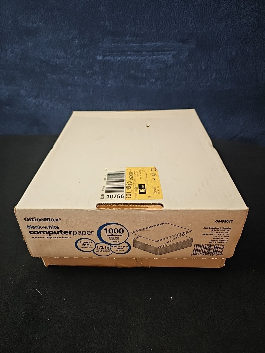 2011 OfficeMax Blank White Computer Paper 1000 Continuous Sheets 20 lb. 9.5×11″