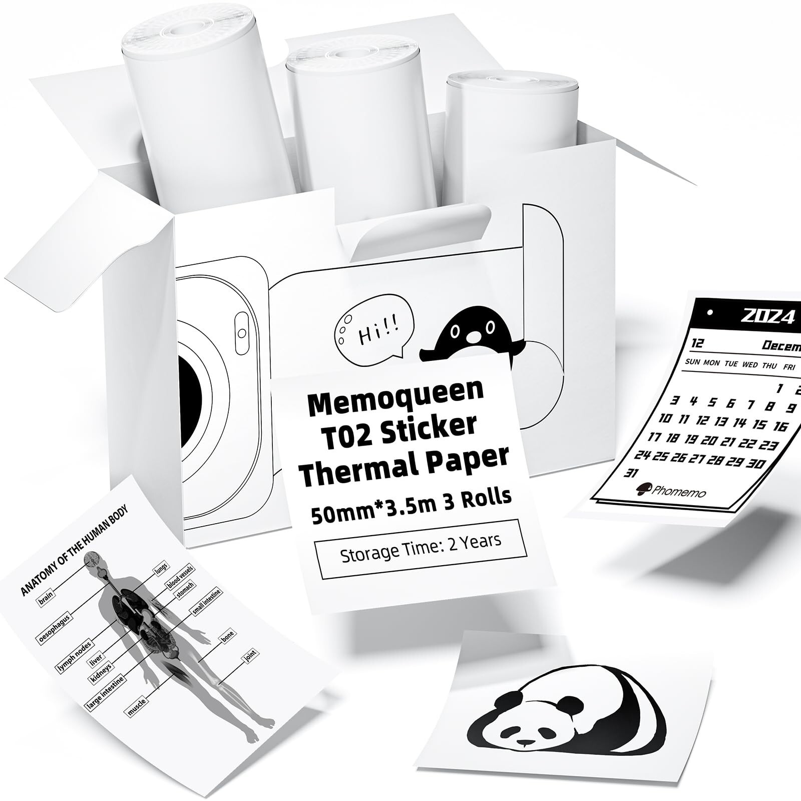 Phomemo T02 White Adhesive Thermal Paper, Sticker Paper Printer Paper, 1.96″ …