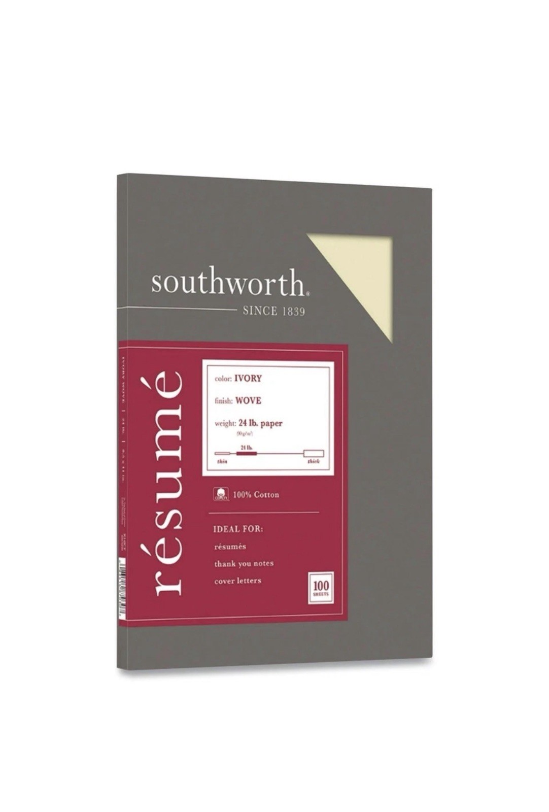 Southworth R14ICF 8.5 in. x 11 in. 100% Cotton Resume Paper Ivory (100/PK) Bond