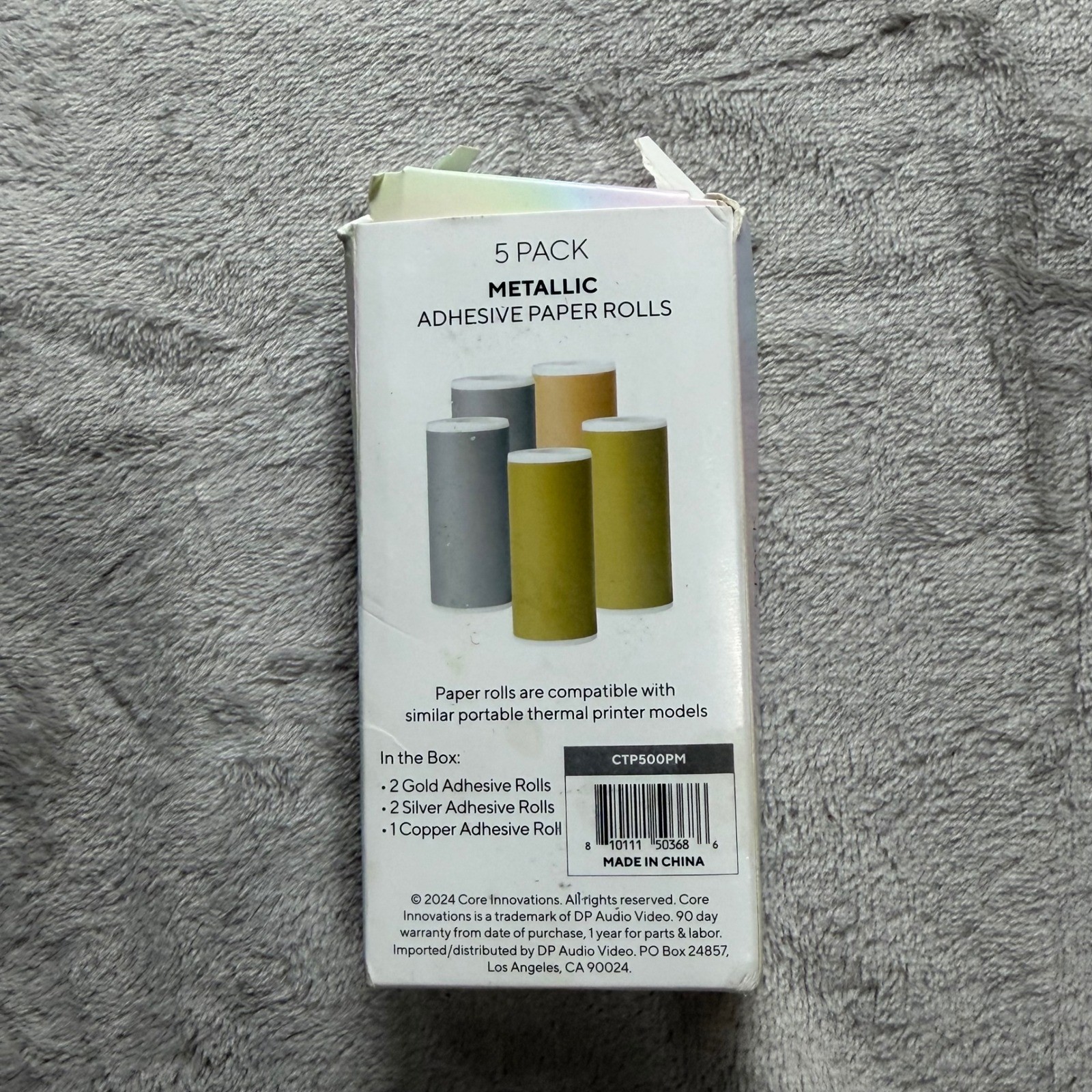 Core Innovations 5 Pack Metallic Adhesive Thermal Paper Rolls Gold Silver