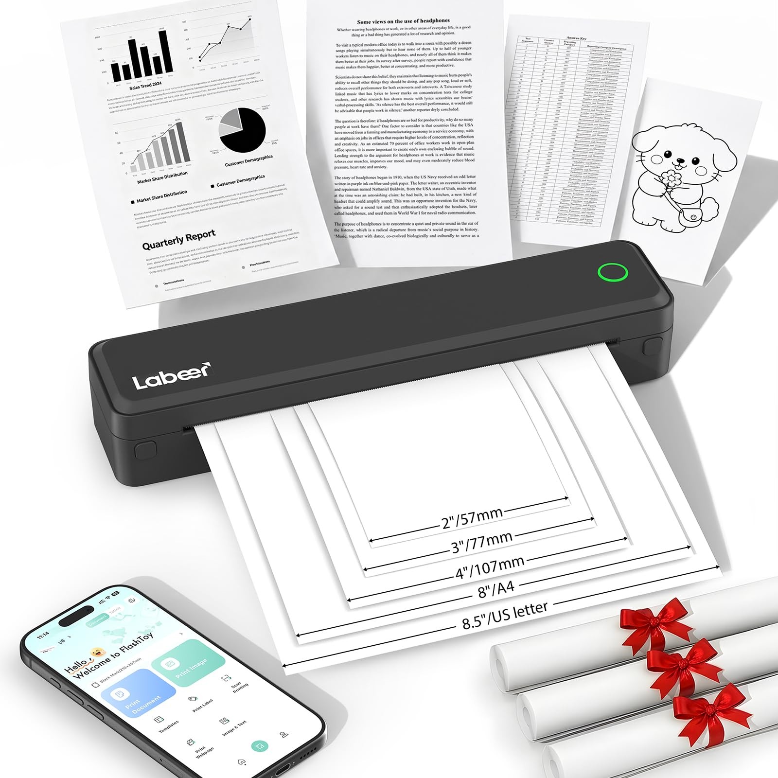 Labeer Portable Printer Wireless for Travel, Bluetooth Inkless Normal, Black