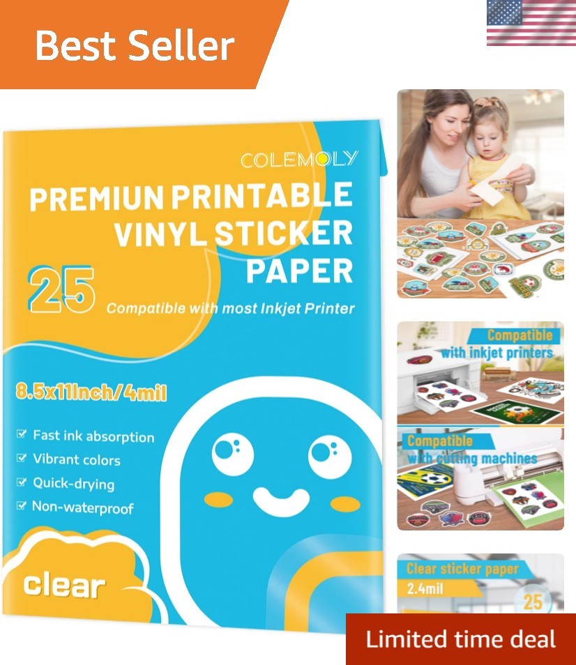 Sticker Paper Clear Printable Vinyl for Inkjet Printer-25 Transparent Dry-Qui…