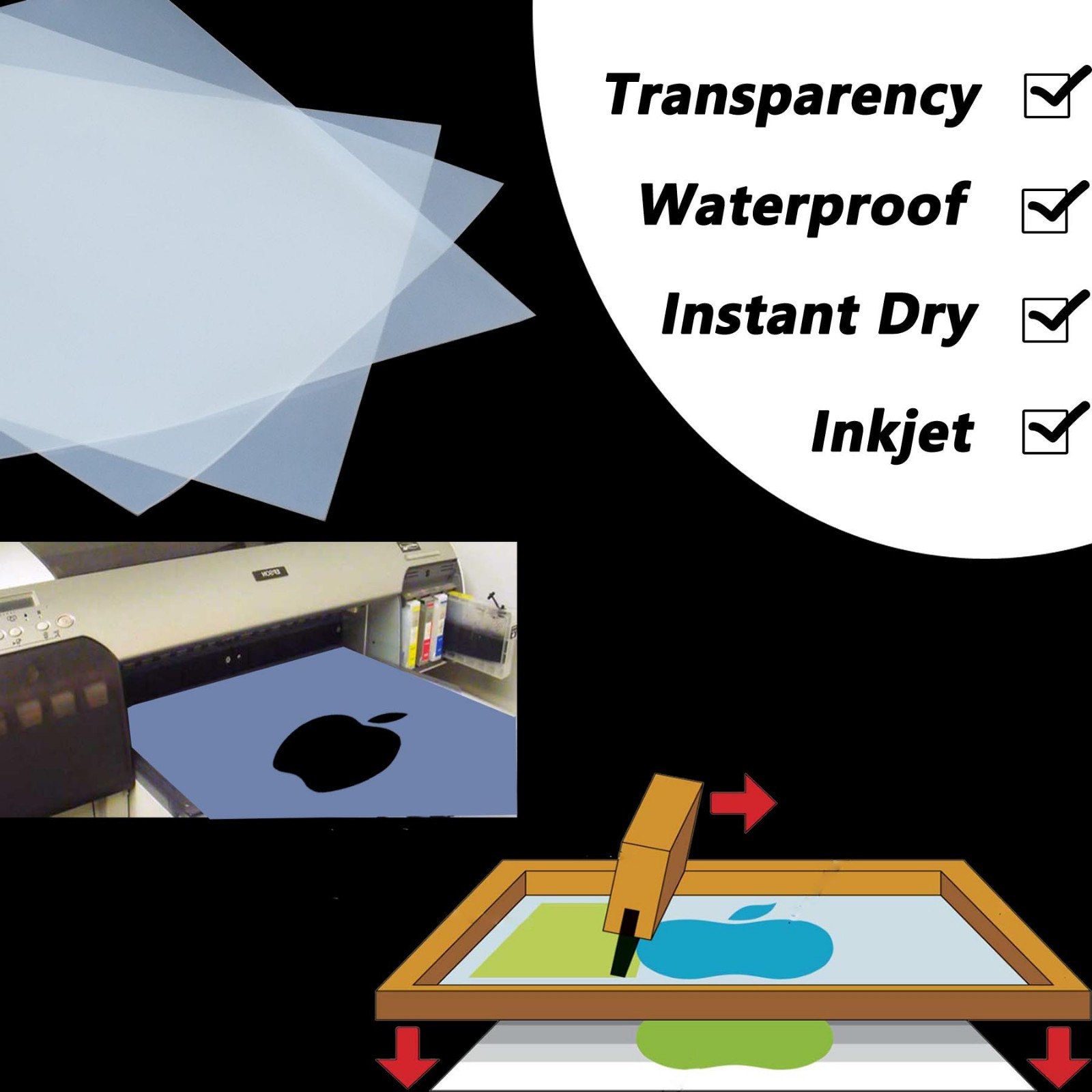 8.5″x11″ Silk Screen Printing Waterproof Inkjet Transparent Film Paper 100 sheet