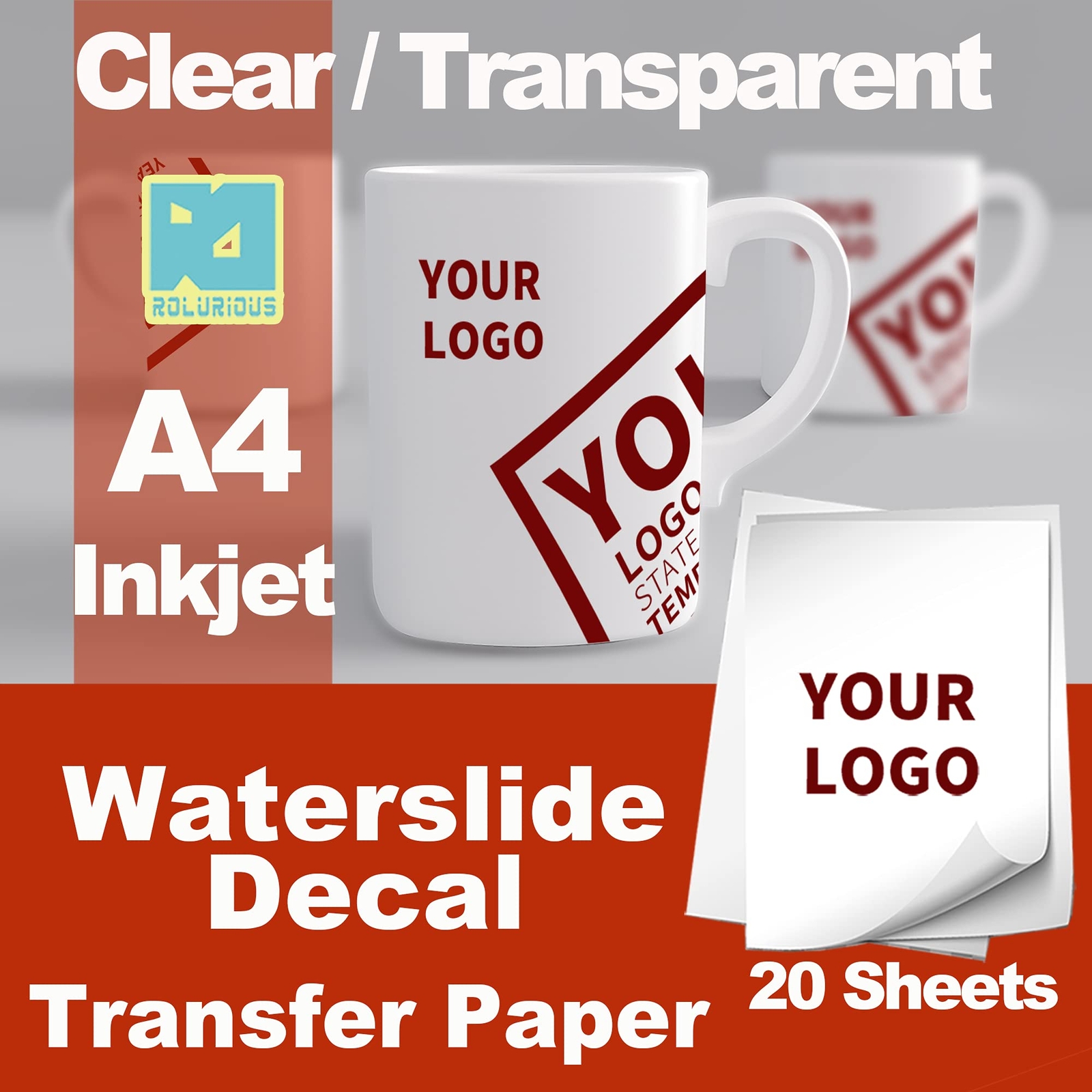 Rolurious 20 Sheets Inkjet Clear Printable Waterslide Decal Paper A4 Size Tra…