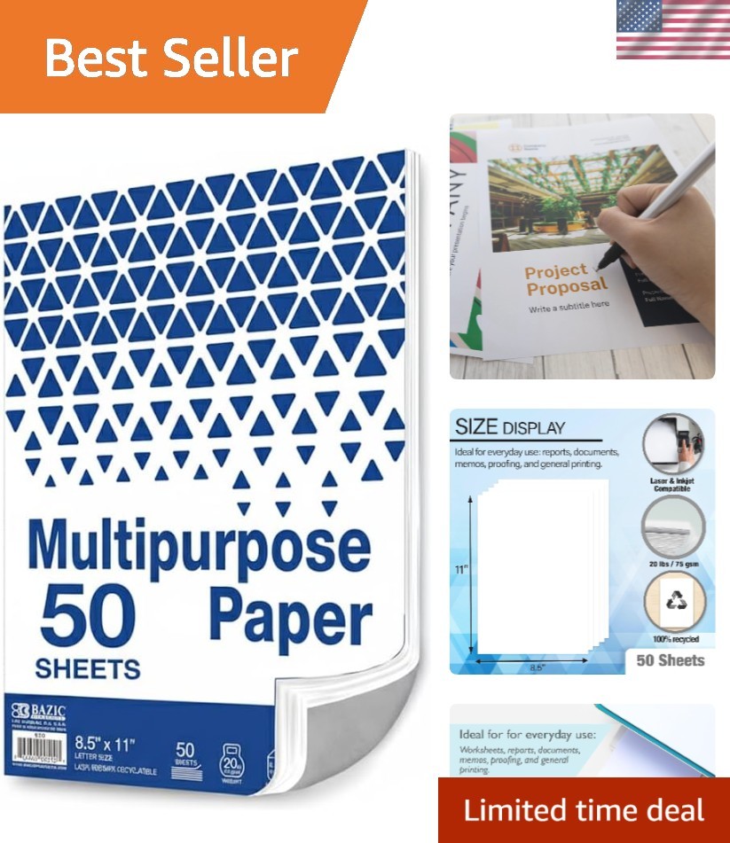 Crisp and Bright 8.5″ x 11″ Copy Paper – 20lb, 50 Sheets for Every Printing Need