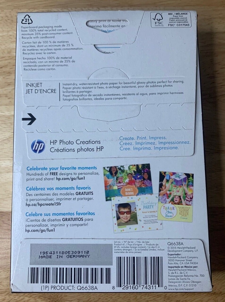 NEW HP Advanced Photo Glossy Paper 4″X6″ 100 Sheets Works W/ ALL Inkjet Printers