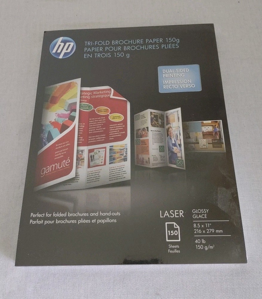 HP Laser Glossy Tri-Fold Brochure Paper 150g 40b 150 Sheets Q6612A