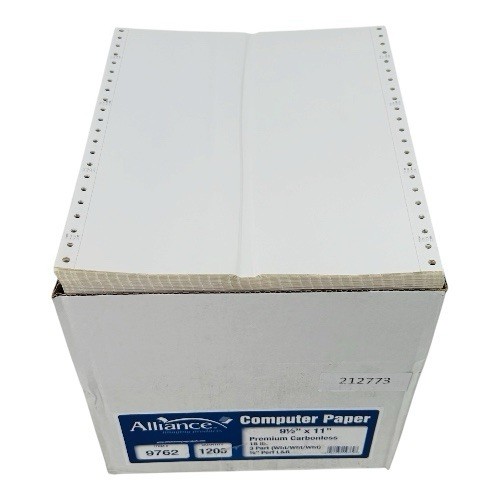 Alliance Continuous Computer Paper 9.5 x 11 Premium Carbonless 3 Part White*READ