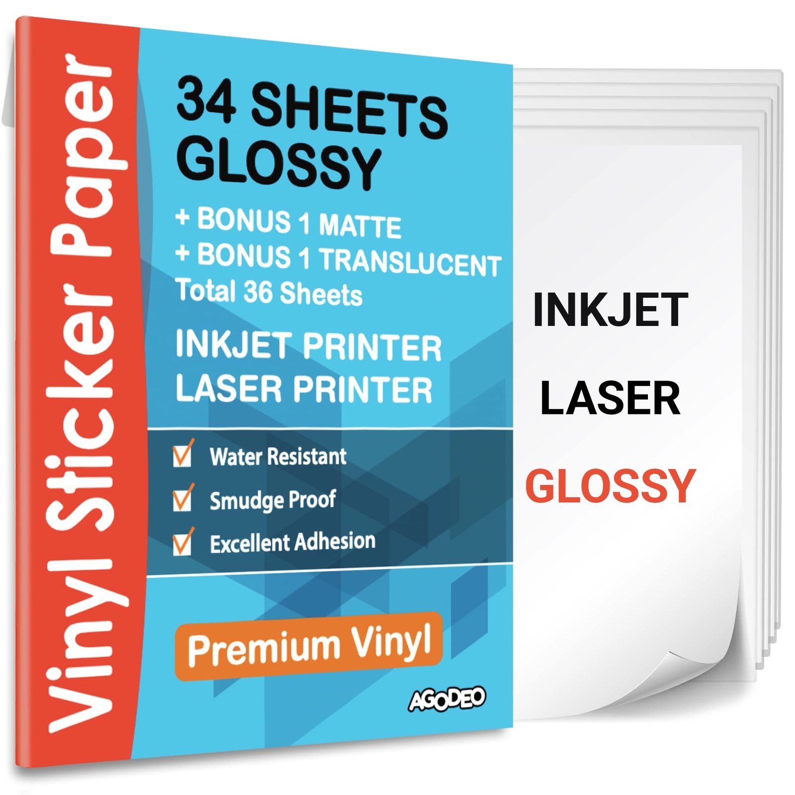Premium Printable Vinyl Sticker Paper Inkjet & Laser Printer – 34 Sheets Self…