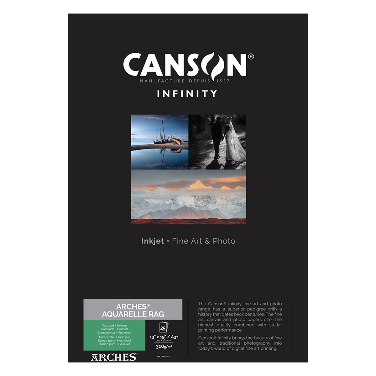 Canson Infinity ARCHES Aquarelle Rag Textured Matte Inkjet Paper, 310gsm, 13×19″