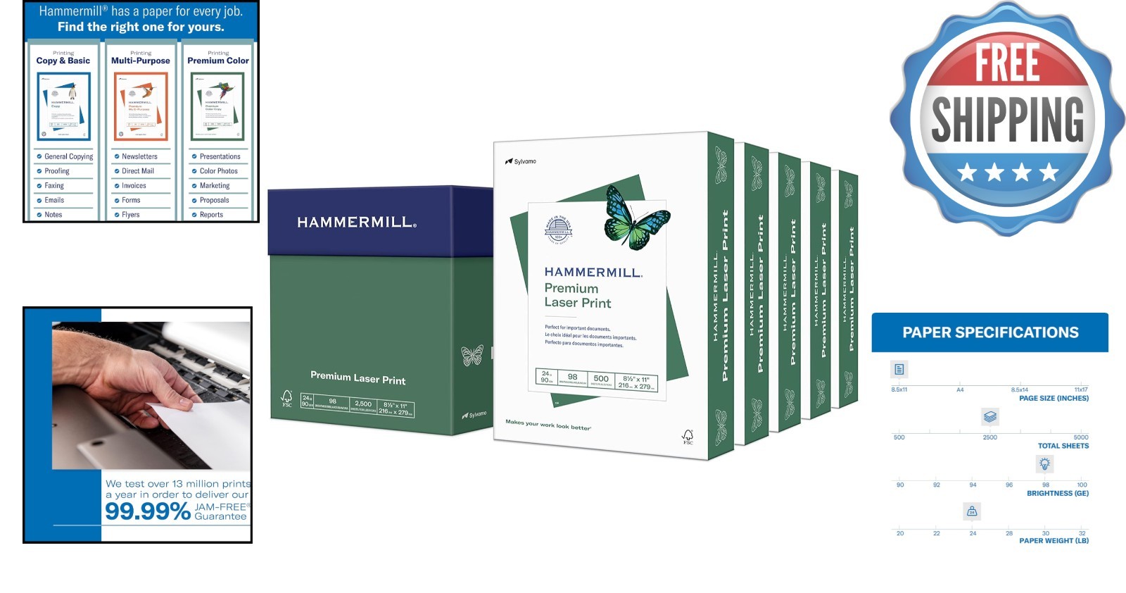 Superior Quality Laser Printer Paper – 8.5×11, 2500 Sheets, Jam-Free Guarantee