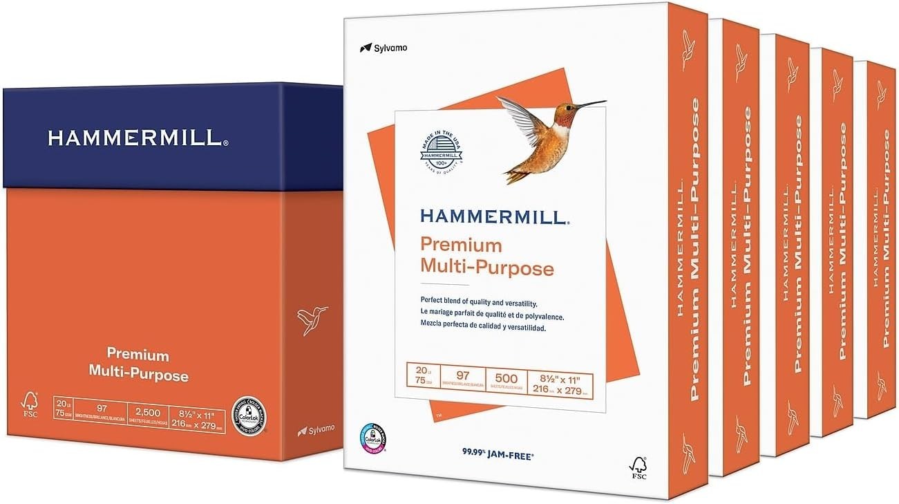 Sustainable 20 lb Multi-Purpose Printer Paper, 2500 Sheets, ColorLok Technology