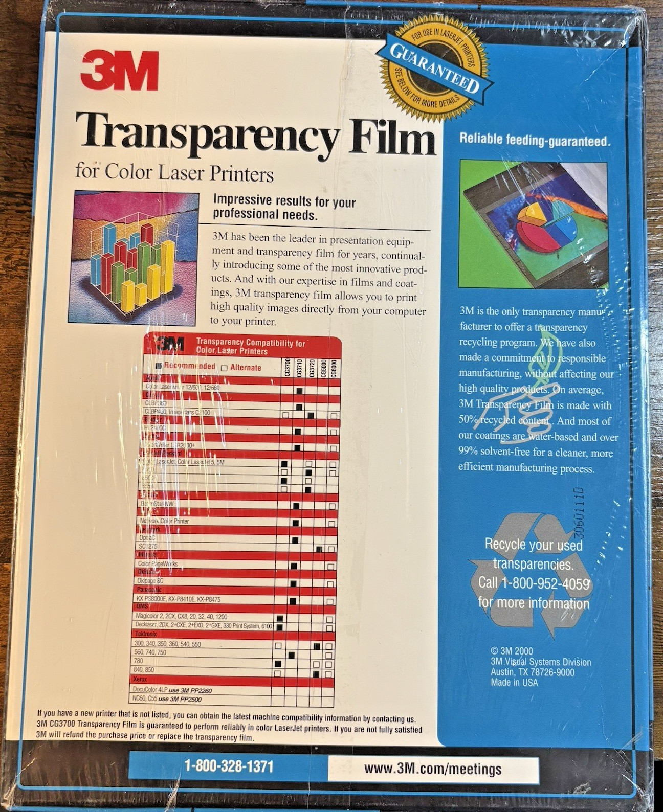 NEW/Sealed 3M Transparency Film Clear 8.5″x11” 50 Sheets HP Laser Printer CG3700