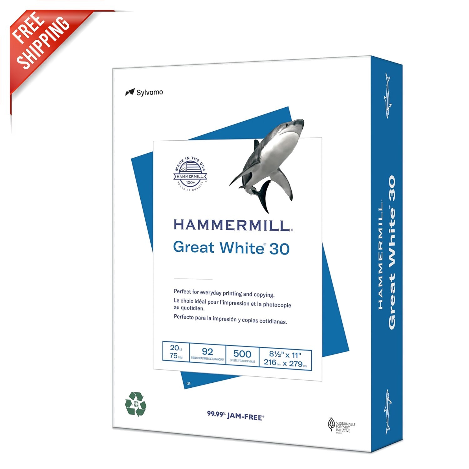 Great White Eco-Friendly 8.5×11 Printer Paper, 30% Recycled, JAM-FREE Guarantee
