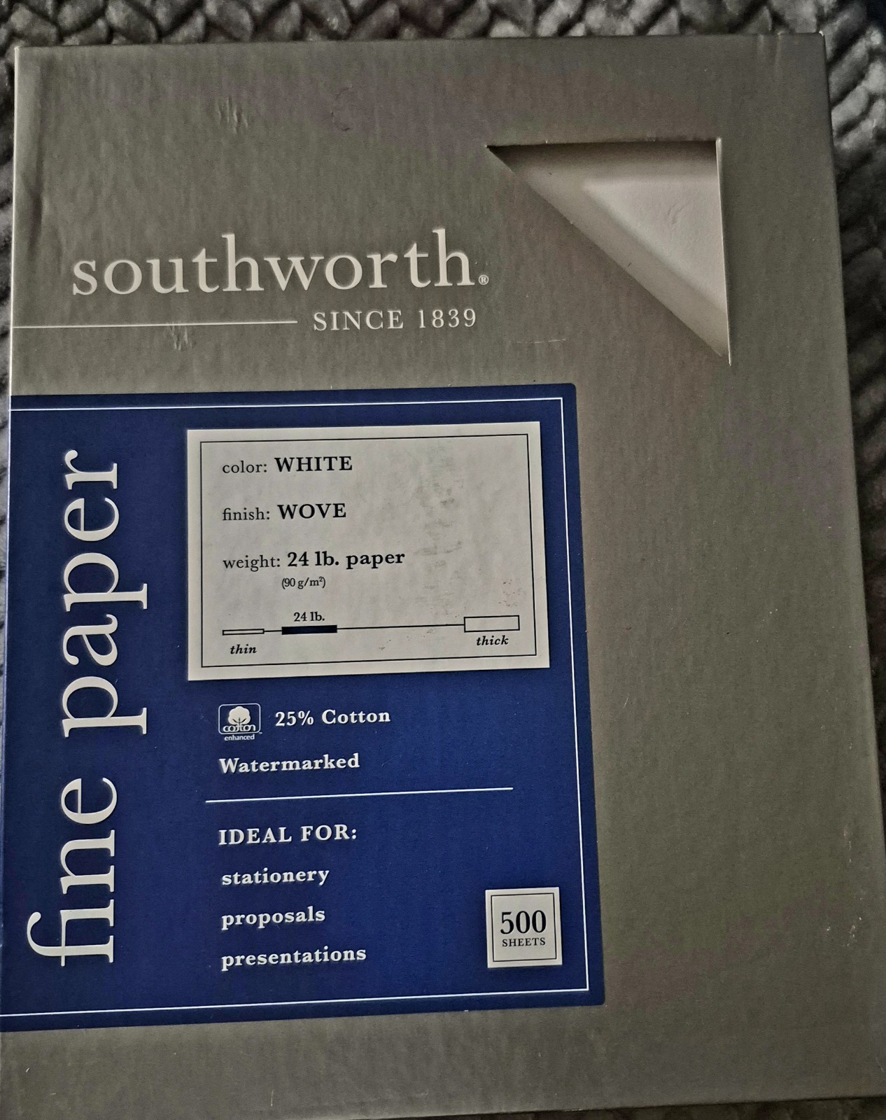 Southworth FSC 25% Cotton Wove Business Paper, White, 24lb, 8.5×11, 500 Sheets