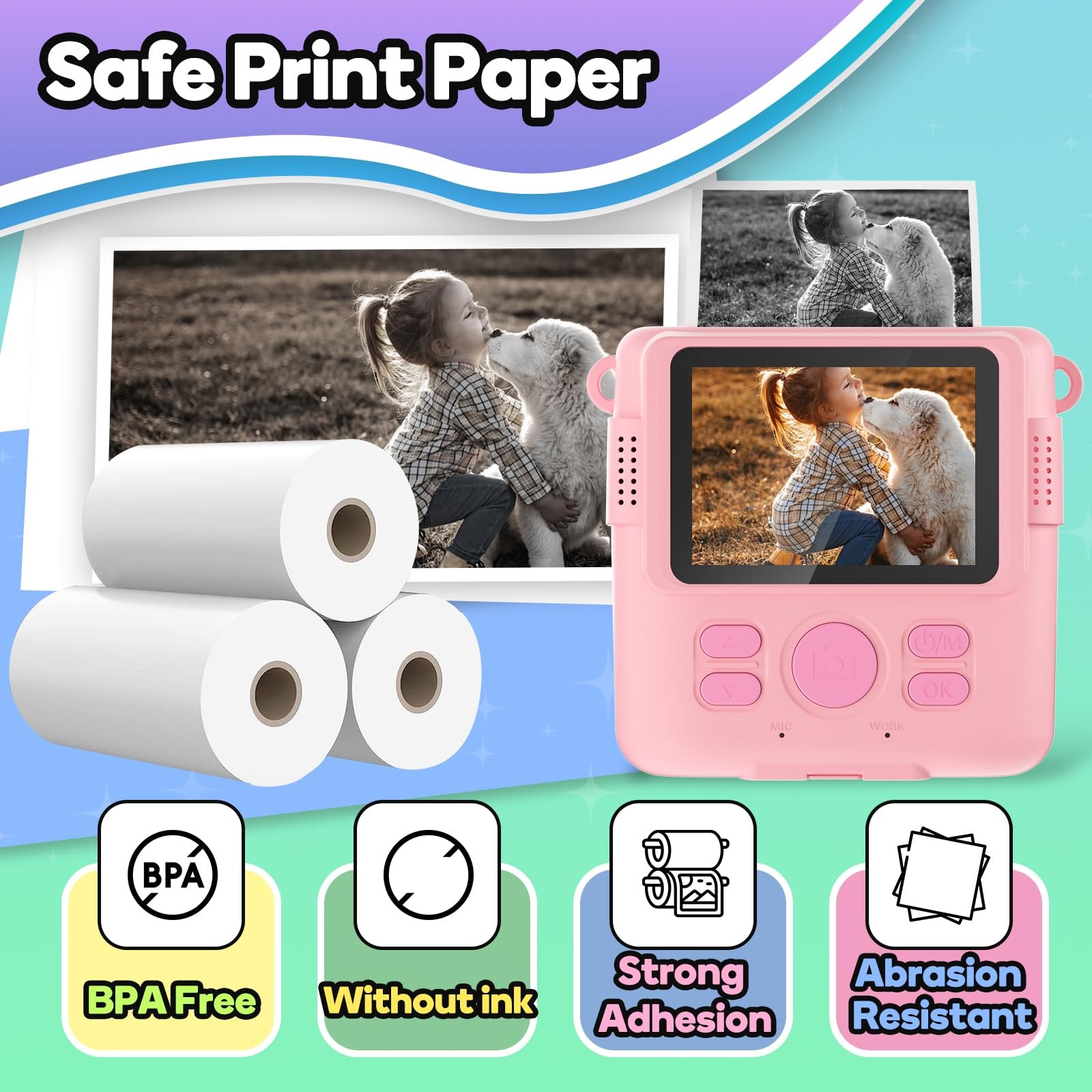 Printer Paper,6 Rolls for Kids Instant Print Camera,HD Printing 6
