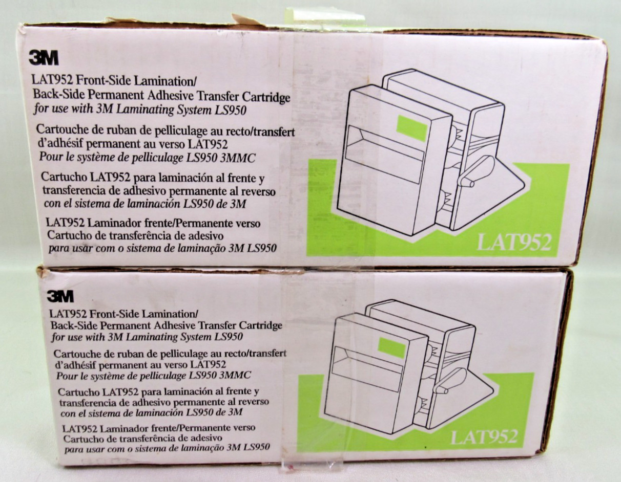 TWO 3M LAT952 Front Lamination/Back Permanent Adhesive Cartridges SEALED LS950