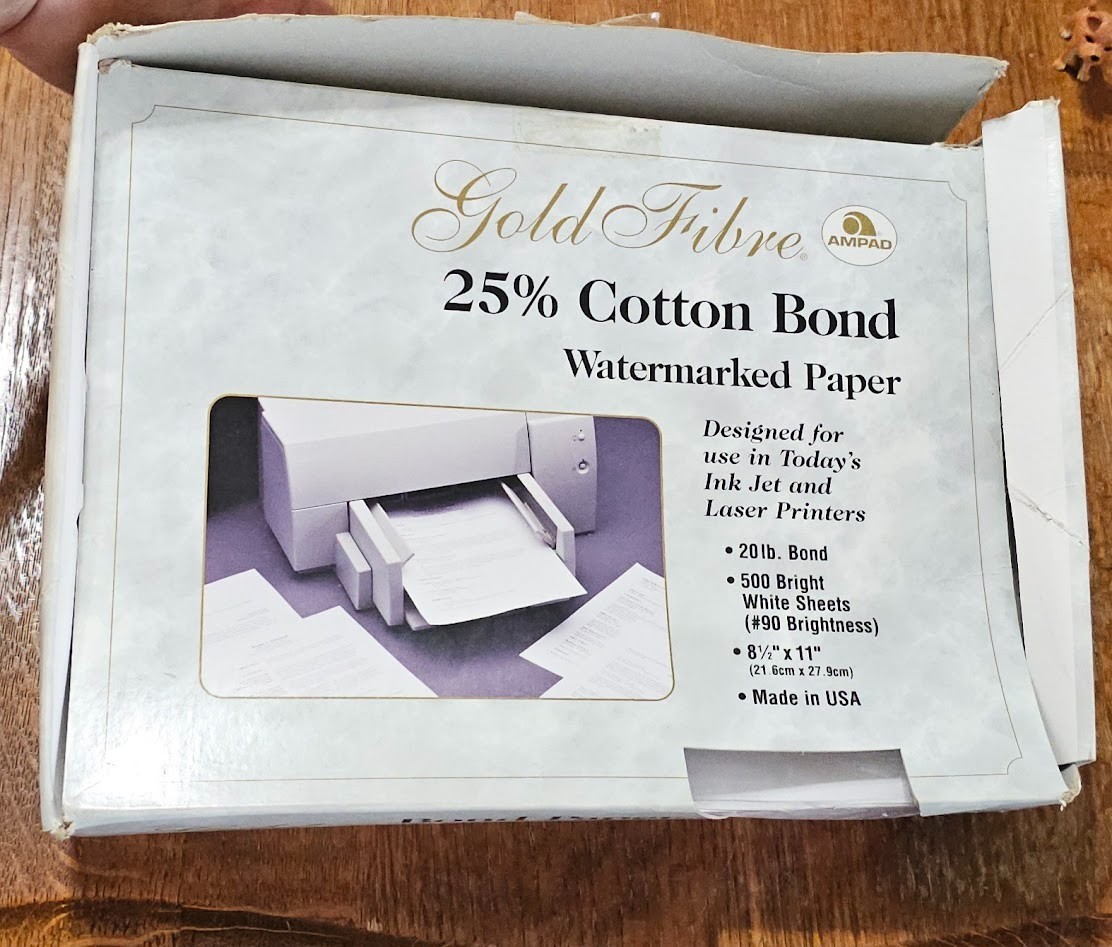 AMPAD Gold Fibre 25% Cotton Paper 90 Bright 20lb 8.5×11 White 250 Sheets -1998