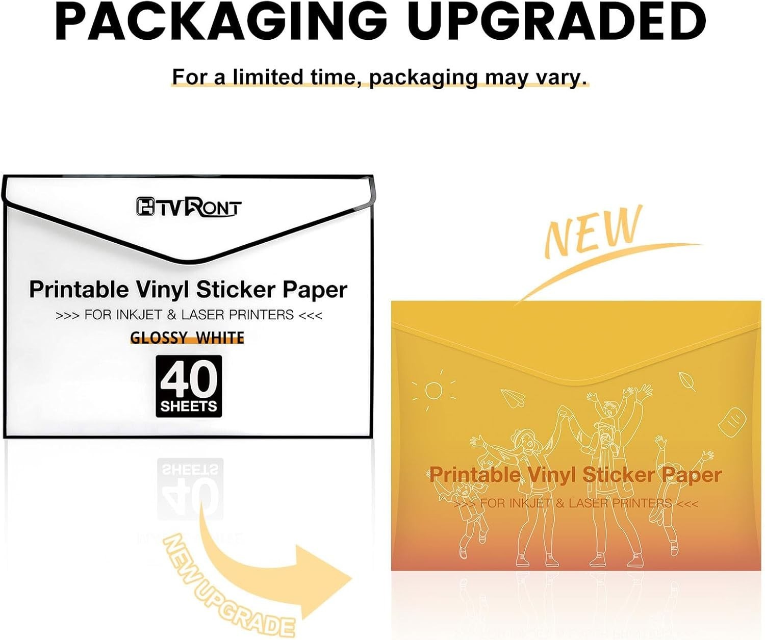 HTVRONT Printable Vinyl Sticker Paper 40 PCS | Glossy White Waterproof 8.5 x 11