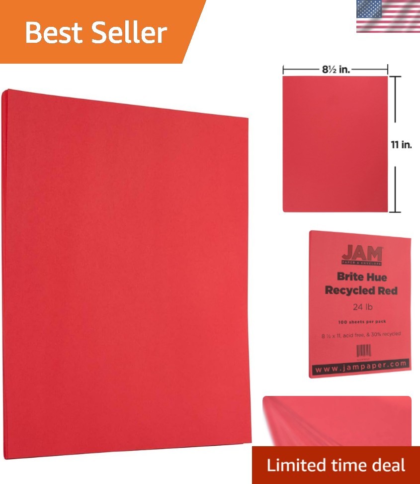 Vibrant Red 24lb Smooth-Free Paper – 8.5 x 11 – 100 Sheets for Creative Use