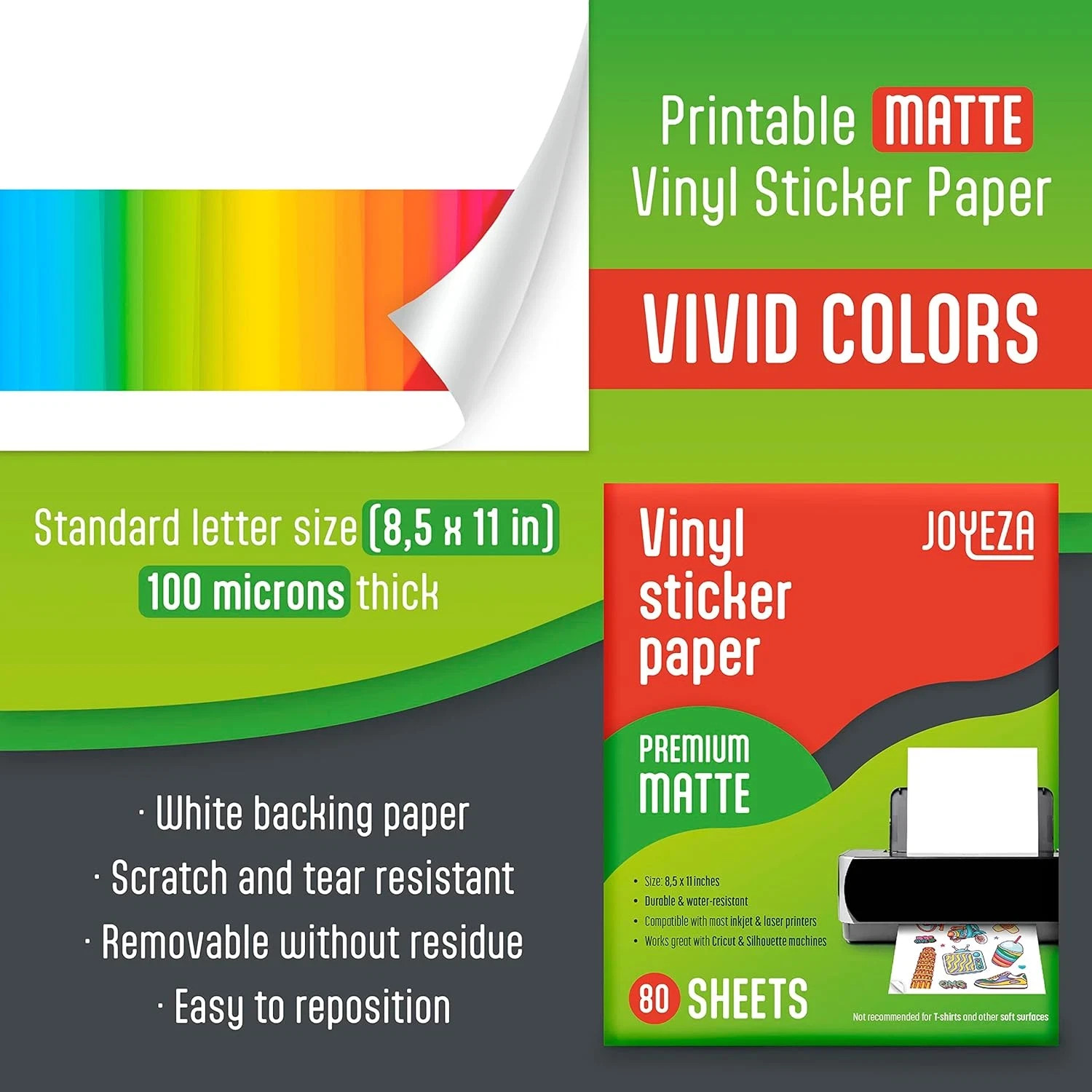 Premium Printable Vinyl Sticker Paper for Inkjet Printer – 80 Sheets Matte White