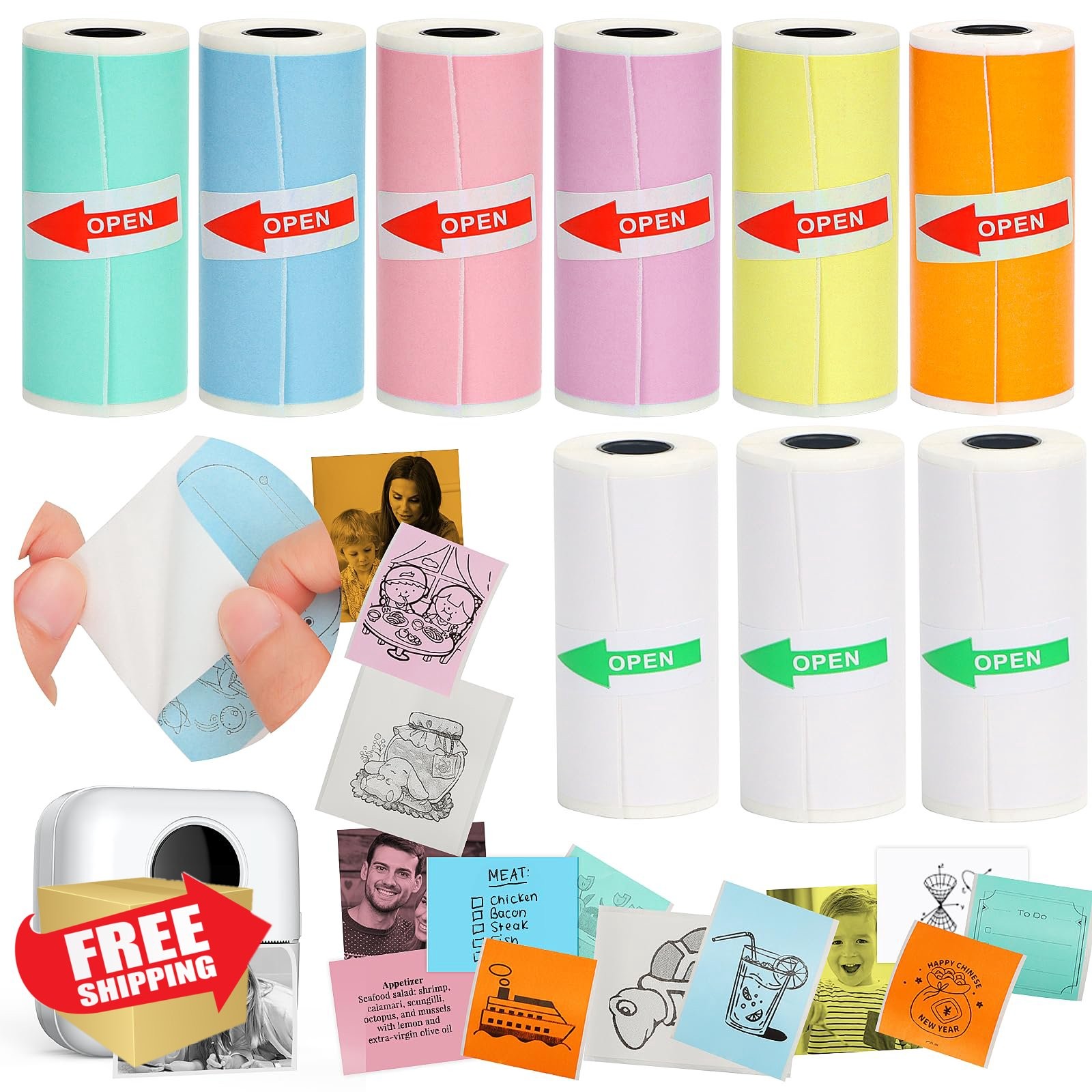 HuiJuKeJi 9 Rolls mini printer paper 57x25mm white/colored