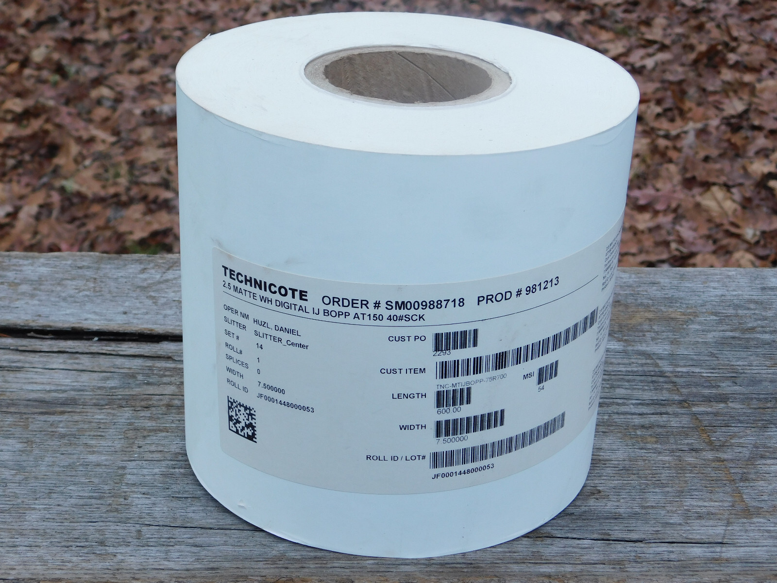 Technicote 2.5 Matte WH Digital IJ BOPP AT150 40#SCK Paper Roll 7.5″ wide