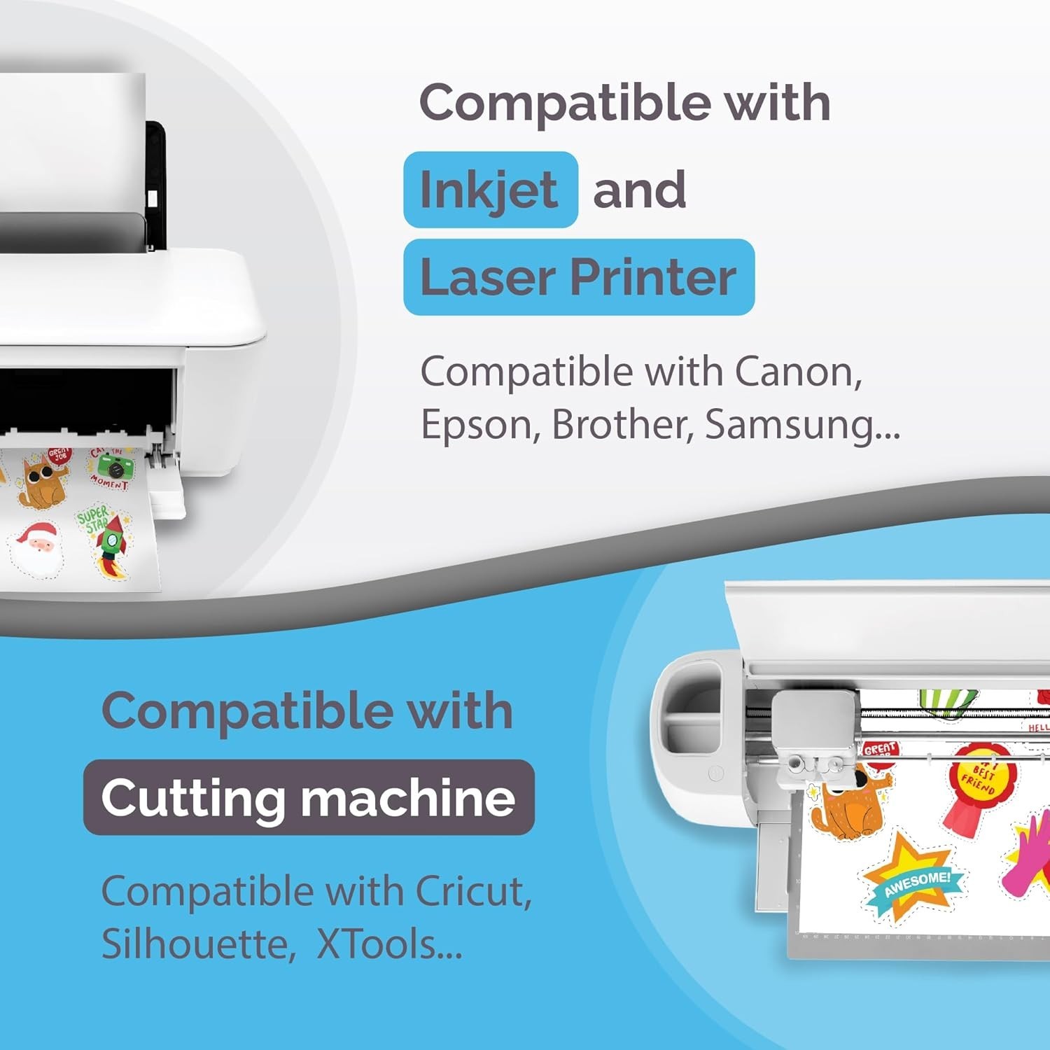 Printable Vinyl Sticker Paper for Inkjet & Laser Printer – 32 Sheets Self-Adh…