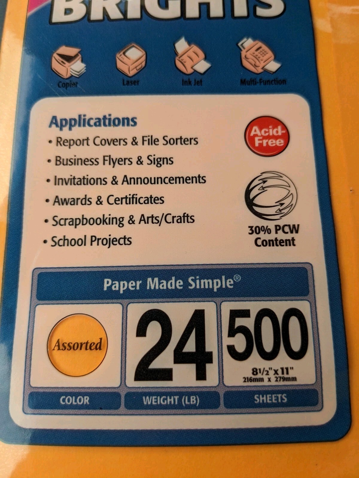 Brights Colored Paper, 8-1/2 x 11, Assortment, 500 Sheets 24 Lb Georgia Pacific