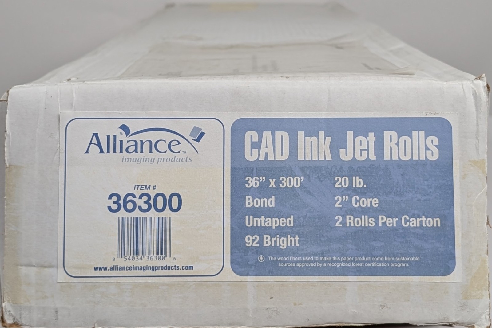 Alliance 36300 36″ x 300′-2 Per Box-20lb, 2″ Core, Bonded, 92 Bright
