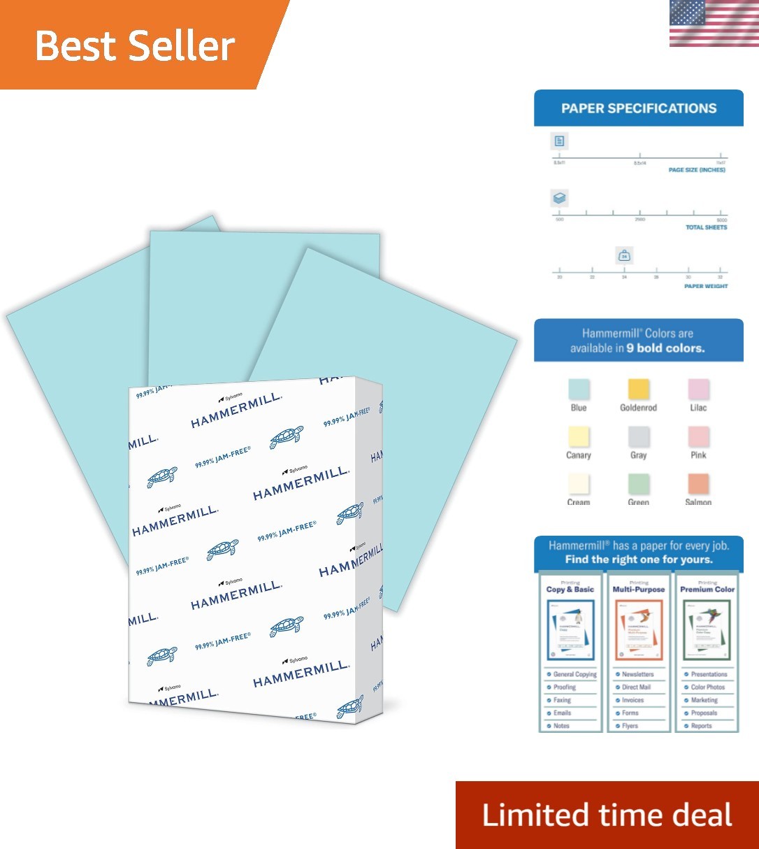 Elegant 24 lb Blue Printer Paper, 8.5×11 | Jam-Free, 500 Sheets – Eco-Friendly