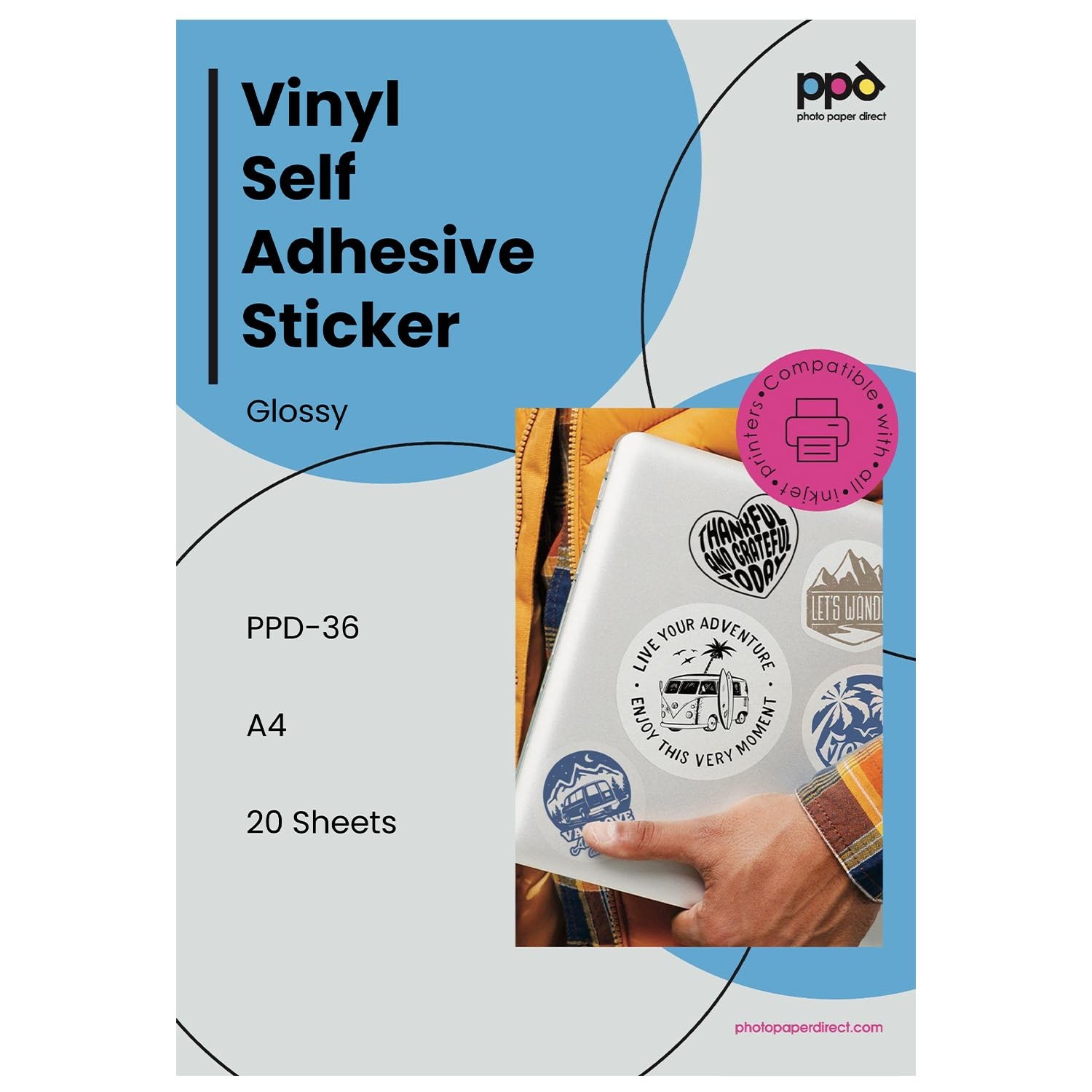 Premium Printable Vinyl Sticker for Inkjet Printer – 20 Sheets Glossy Sticker…