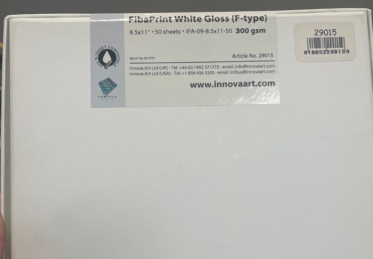 Innova FibaPrint White Gloss (F-Type) Inkjet Paper 8.5×11″ 300 GSM BRAND NEW